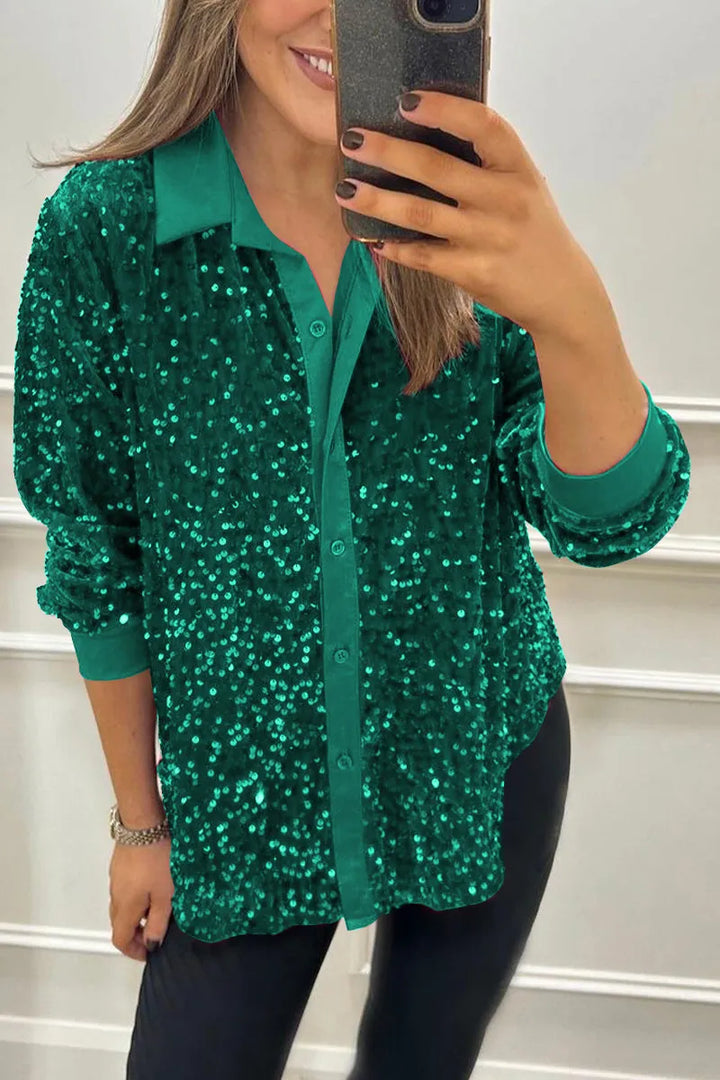 Giulia | Sparkling Sequin Button-Up Shirt