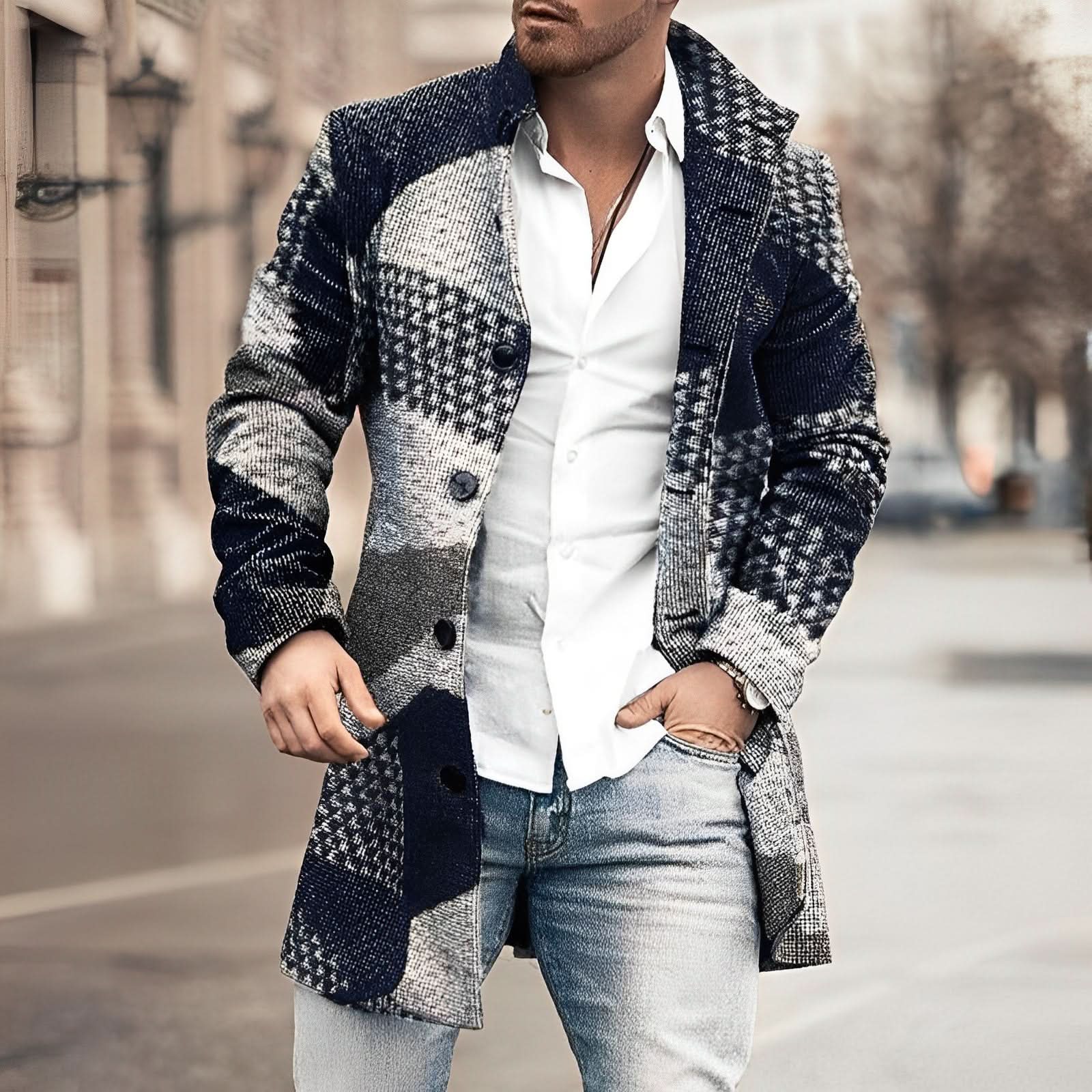 Alexander | Men's Houndstooth Checkered Long Coat
