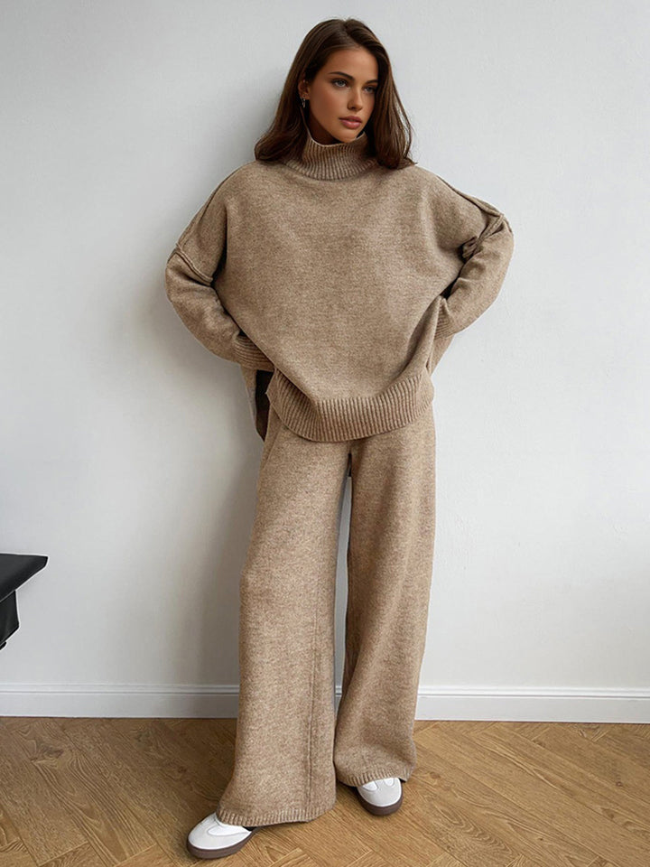 Cathy | Plain Turtleneck Knit Pants Set