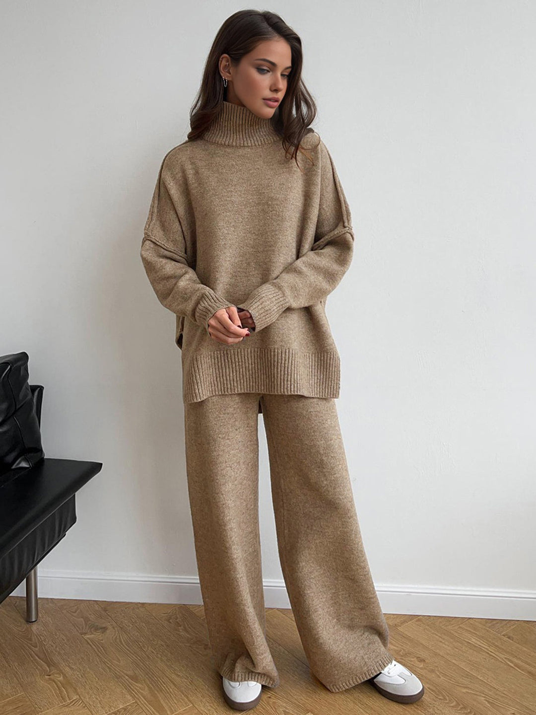 Cathy | Plain Turtleneck Knit Pants Set