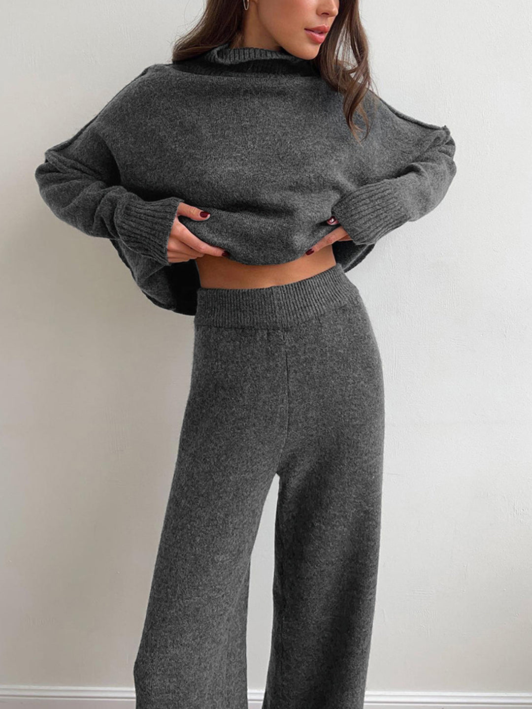 Cathy | Plain Turtleneck Knit Pants Set