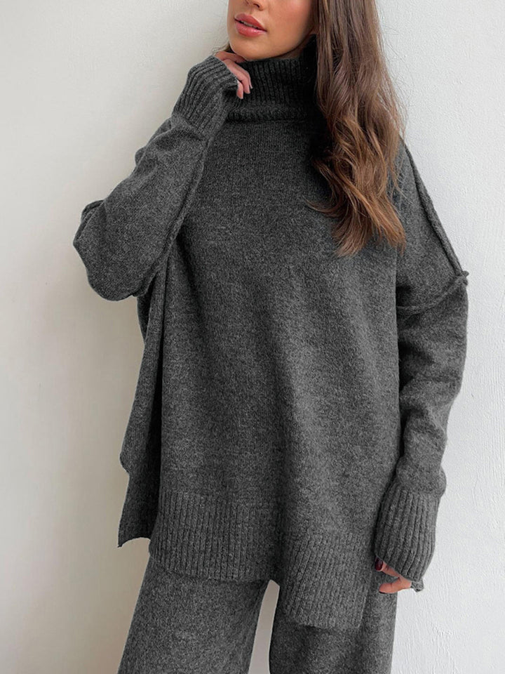 Cathy | Plain Turtleneck Knit Pants Set