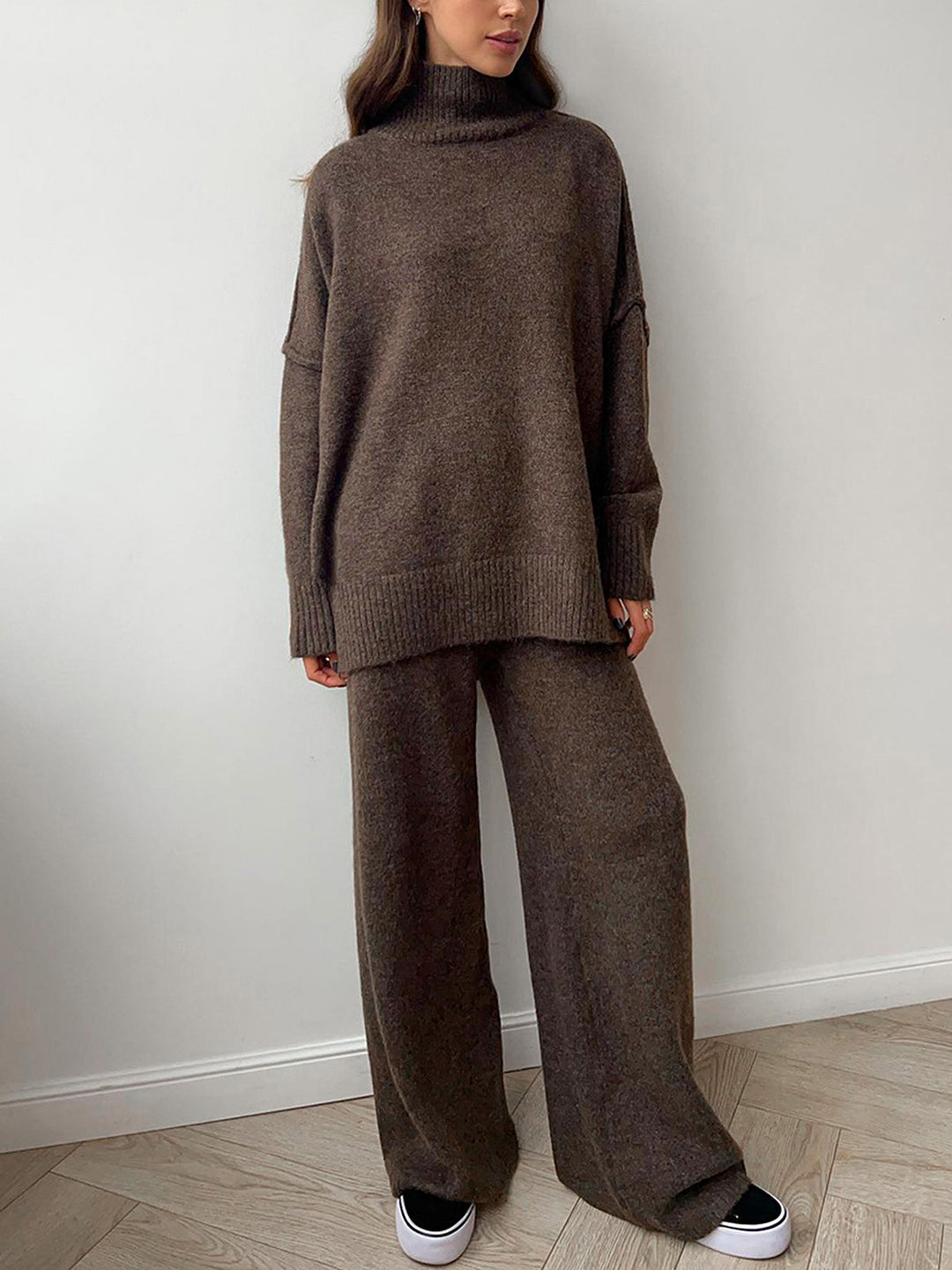 Cathy | Plain Turtleneck Knit Pants Set