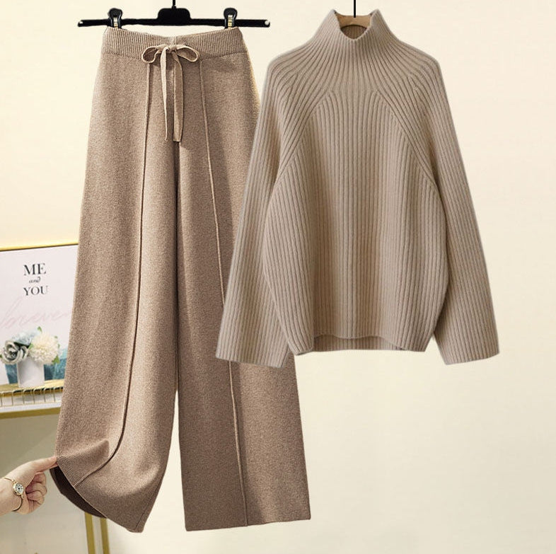 Clara | Turtleneck Pullover & Wide-Leg Pants Set