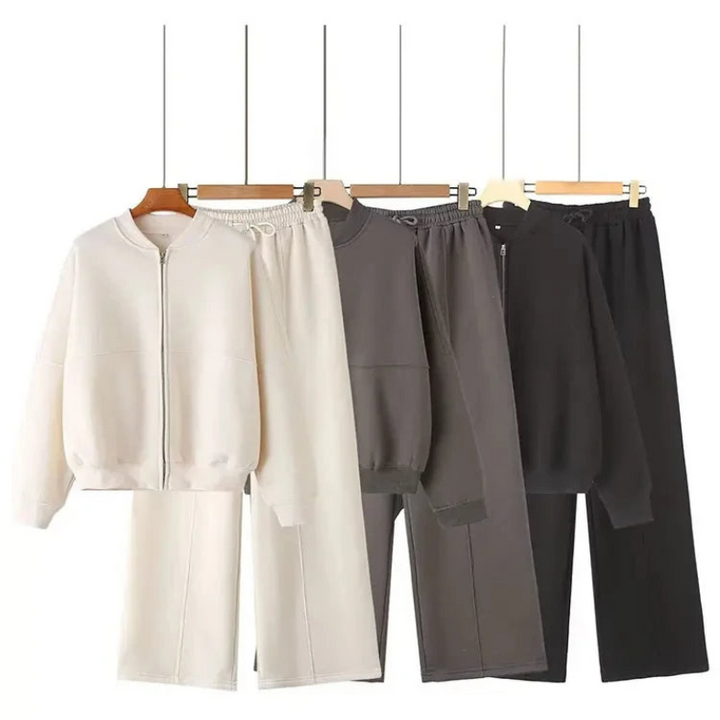 Trafza | Thick Hoodie Coat & High-Waist Fleece Pants Set