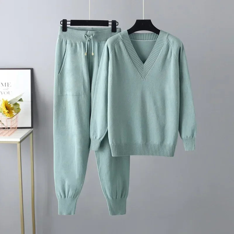 Aria | V-Neck Sweater & Knit Pants Set