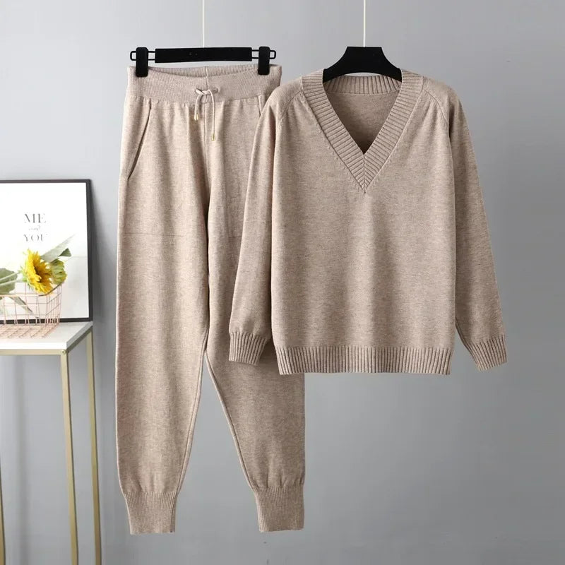 Aria | V-Neck Sweater & Knit Pants Set