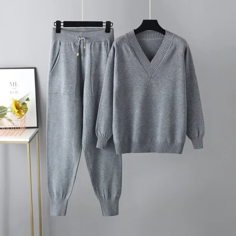 Aria | V-Neck Sweater & Knit Pants Set