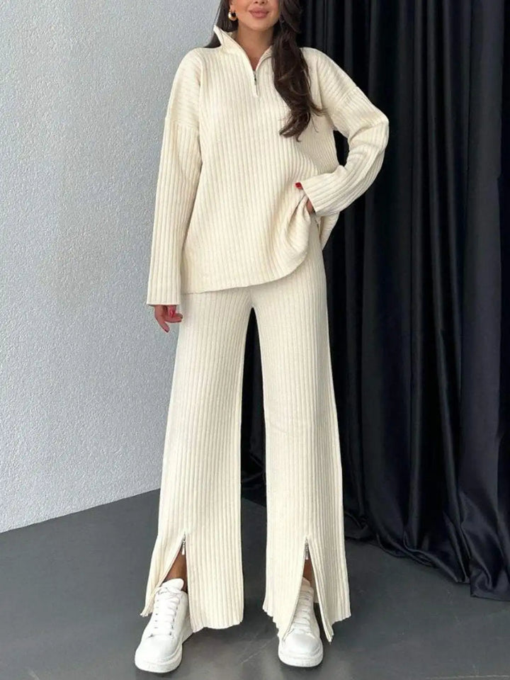 Maya | Striped Knit Pullover & Wide-Leg Pants Set