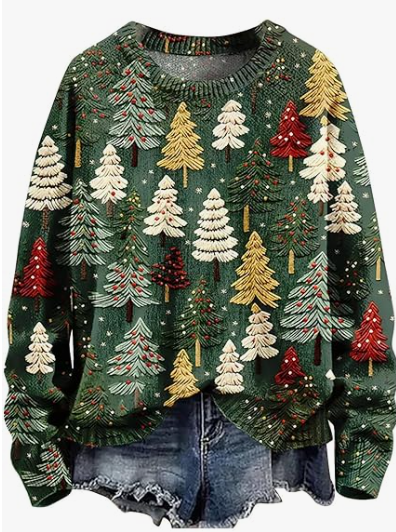 Angela | Warm Cozy Sweater with Coloured Christmas Trees