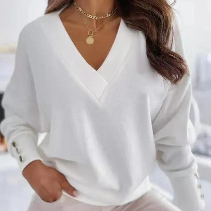 Damaria™ | Elegant V-Neck Sweater with Lantern Sleeves