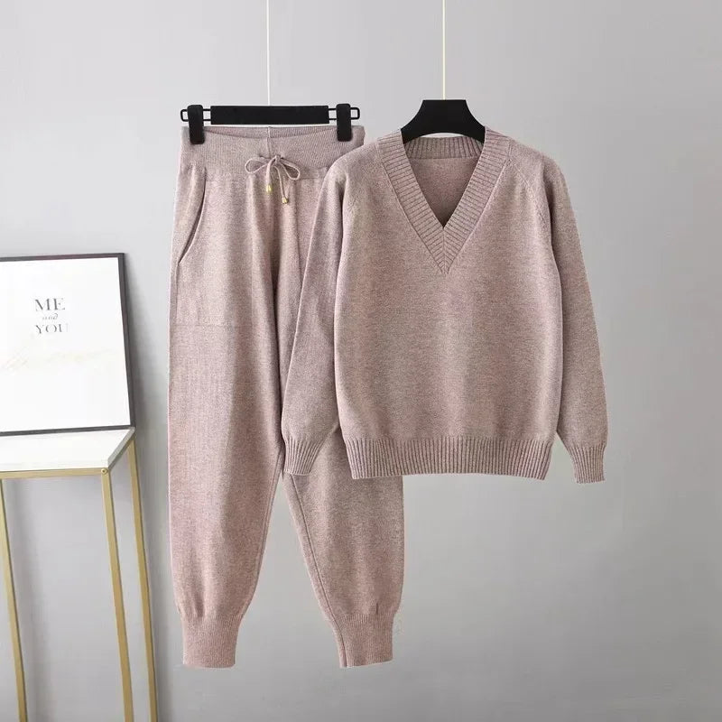 Aria | V-Neck Sweater & Knit Pants Set