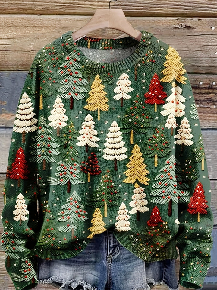 Angela | Warm Cozy Sweater with Coloured Christmas Trees