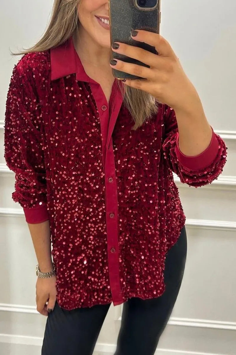 Giulia | Sparkling Sequin Button-Up Shirt