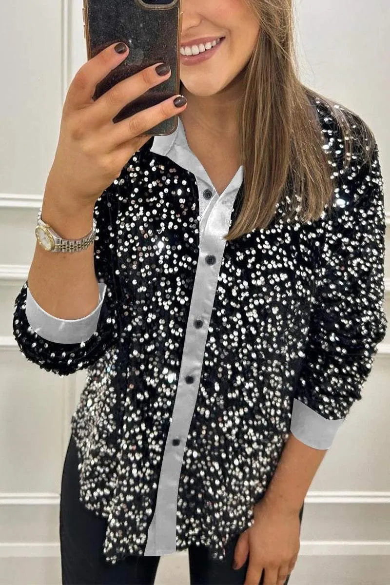 Giulia | Sparkling Sequin Button-Up Shirt